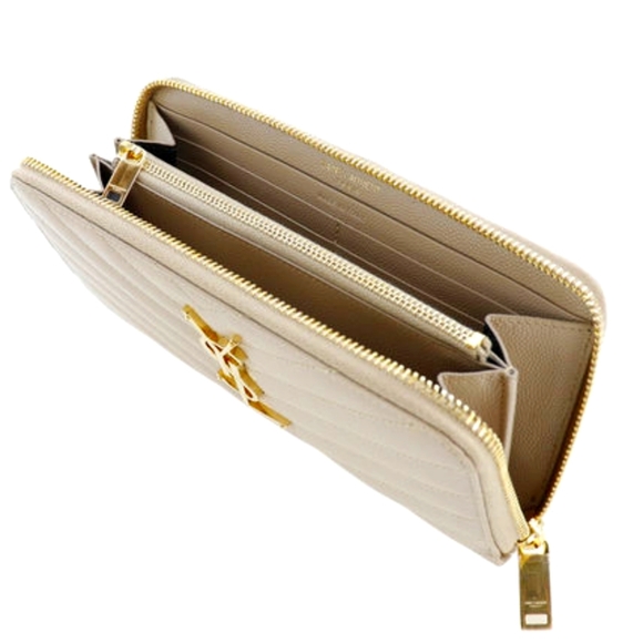 Rare! SAINT LAURENT YSL CASSANDRE MATELASSÉ ZIP AROUND WALLET IN GRAIN DE POUDRE - Picture 3 of 10